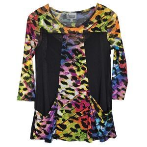 Lynn Ritchie Silver Womens Multi Color Neon Leopard Mesh Layered Top & Cami Y2K